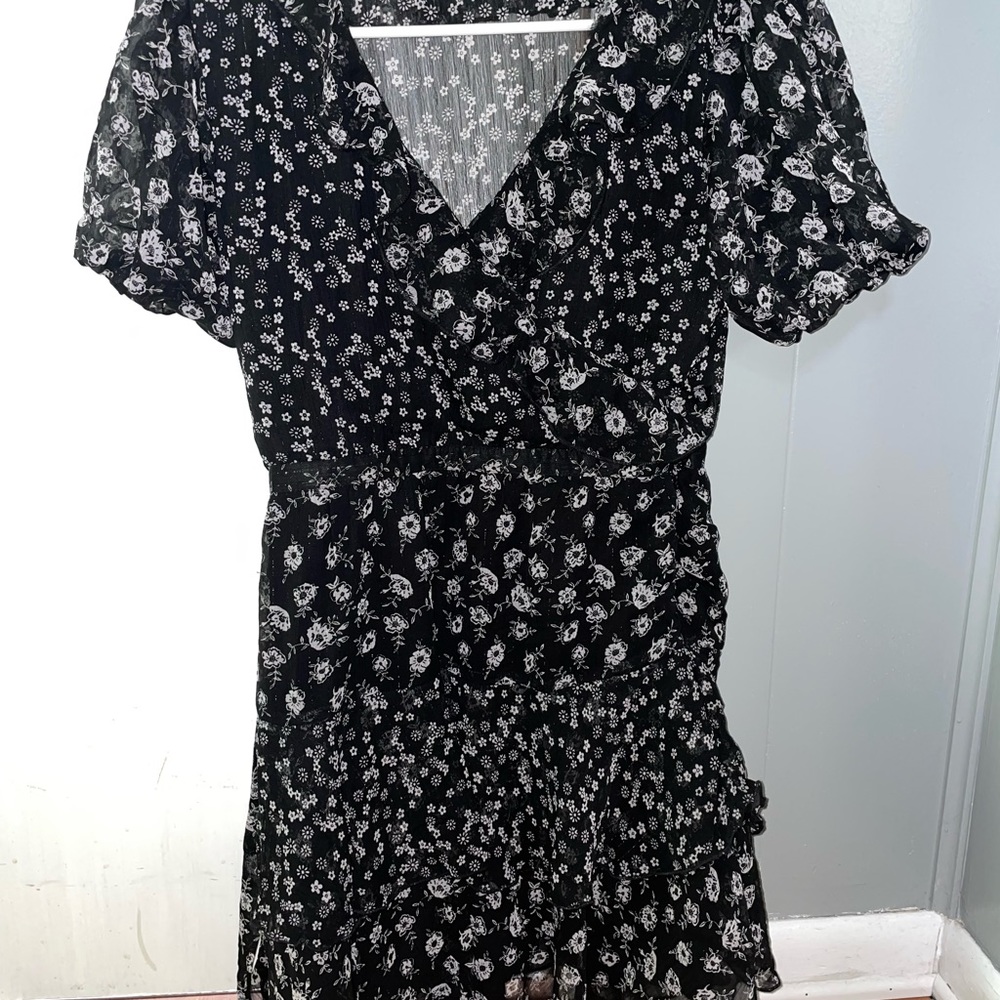 Topshop Black Sheer Floral Mini Dress